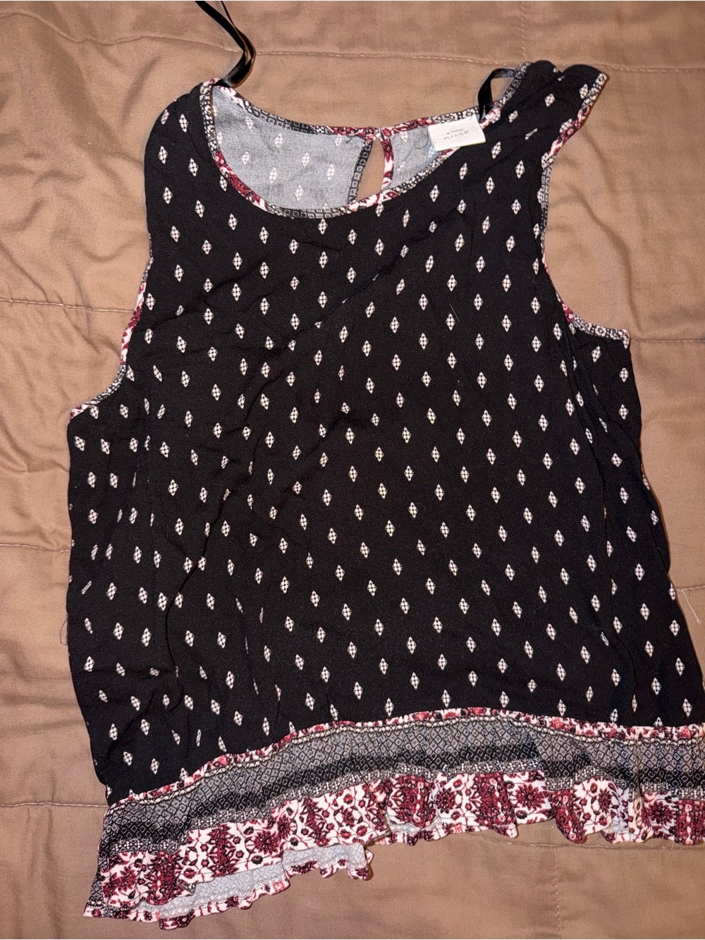 Knox Rose Black Sleeveless Printed Camisole with Red Floral Hem